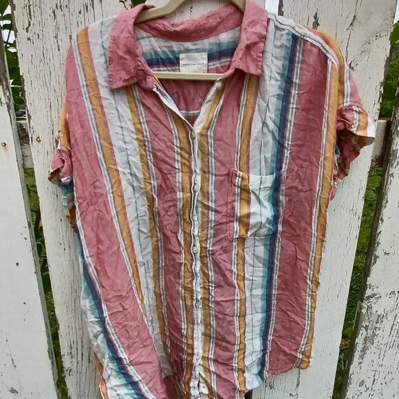 American Eagle striped summer button-up top - Picture 1 of 7